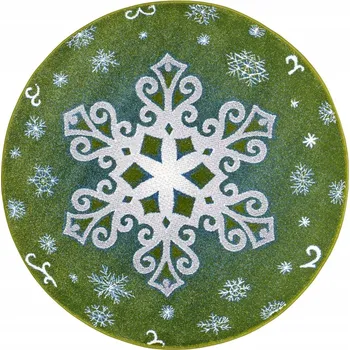 Koberec Zelený kulatý měkký dětský koberec, sněhová vločka, průměr 133 cm