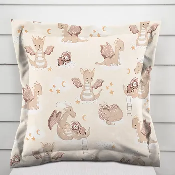 Povlak na polštářek Dětský bavlněný povlak na polštář s lemem Sandra SA-467 Dráčci na žlutobéžovém 50 x 60 cm