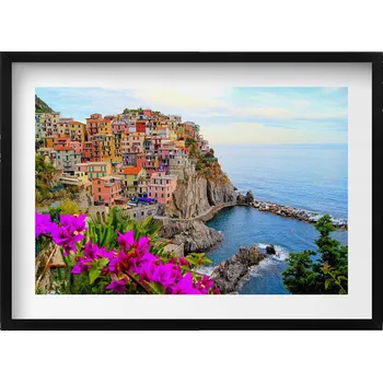 Obraz Moderní nástěnná dekorace Květiny a pobřeží Cinque Terre, Itálie, 70x50 cm