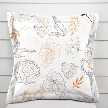 Povlak na polštářek Bavlněný povlak na polštář s lemem Sandra SA-526 Hnědé vlčí máky na bílém 50 x 60 cm