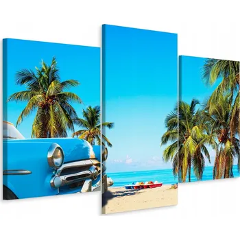 Obraz Obraz TRYPTYCH Kuba Ostrov PLÁŽ Auto Loď 90x60