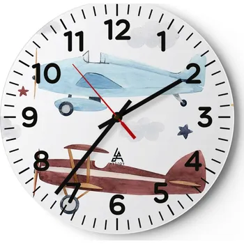 Hodiny Kuchyňské nástěnné hodiny 30x30 Letadla Moderní skleněné hodiny do obýváku Tiché
