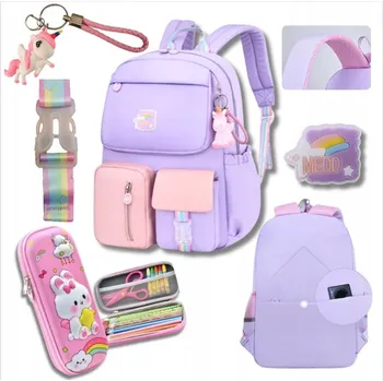 Školní batoh vícekomorový K&M fialový, růžový, vícebarevný