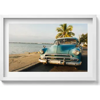 Obraz Dekorativní nástěnný obraz do pokoje Modré auto u moře 60x40 cm