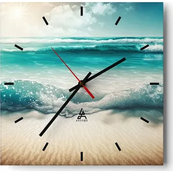 Hodiny Velké nástěnné hodiny na zeď 40x40 Pláž Skleněné hodiny Čtvercové Tiché