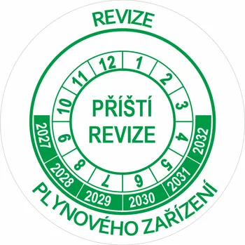Samolepící etiketa Příští revize plynového zařízení 2027-2032 samolepící vinylová fólie 40 mm aršík 10 kusů