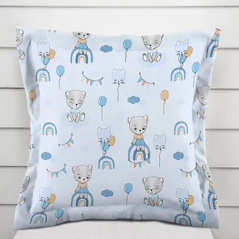 Povlak na polštářek Dětský bavlněný povlak na polštář s lemem Sandra SA-463 Medvídci s balonky na světle modrém 35 x 45 cm