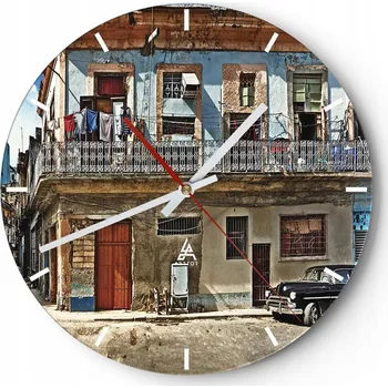 Hodiny Velké nástěnné hodiny 40x40 cm Město Skleněné hodiny Kulatý Tiché