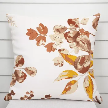 Povlak na dekorativní polštářek Bavlněný povlak na polštář Sandra SA-530 Hnědý eukalyptus na bílém 50 x 60 cm