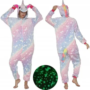 Dámské pyžamo JEDNOROŽEC Pyžamo Kigurumi Overal Svítící ve Tmě UV S 146-154 cm