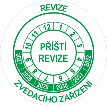 Samolepící etiketa Příští revize zvedacího zařízení 2027-2032 samolepící vinylová fólie 40 mm aršík 10 kusů