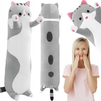 plyšák PLYŠÁK POLŠTÁŘ DLOUHÝ KOCOUR LUCEK 70 cm ŠEDOHNĚDÝ