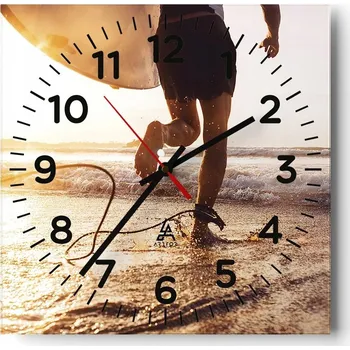 Hodiny Kuchyňské nástěnné hodiny 30x30 Surfing Skleněné hodiny do obýváku Moderní Tiché