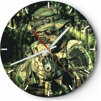 Hodiny Velké nástěnné hodiny 40x40 Militaria Skleněné hodiny Kulatý Tiché
