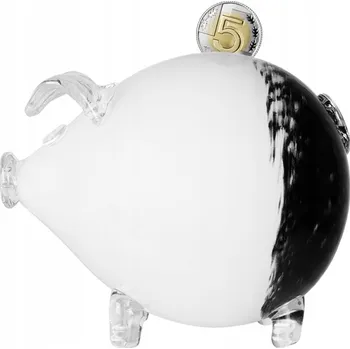 Pokladnička PRASÁTKO POKLADNIČKA BÍLO-ČERNÉ velké skleněné hladké jako dárek k svátku