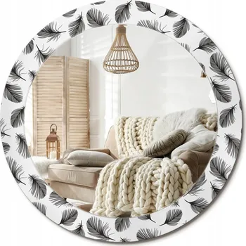 Zrcadlo Dekorativní kulaté nástěnné zrcadlo s potiskem na skle Pírka, průměr 70 cm