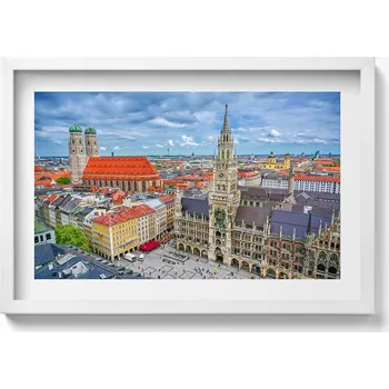 Obraz Závěsný obraz rámeček bílé barvy Radnice Marienplatz v Mnichově 60x40 cm