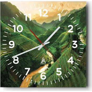 Hodiny Nástěnné hodiny do obýváku 40x40 Rýžová pole Tiché hodiny na skle Bezhlučné