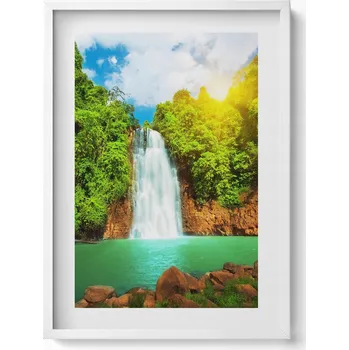 Obraz Závěsný obraz rámeček bílé barvy Krajina vodopádu v zeleni 50x70 cm