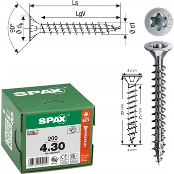 Vrták Šrouby do dřeva Spax 4 x 30 mm, 200 ks