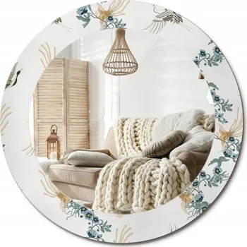 Zrcadlo Zrcadlo se skleněným ozdobným rámem s potiskem fi 60 cm Čínští ptáci