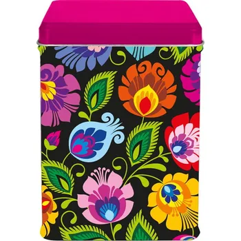 Dóza na potraviny DÓZA NA ČAJ FOLK - MOTIVY Z ŁOWICZE - ČERNÁ