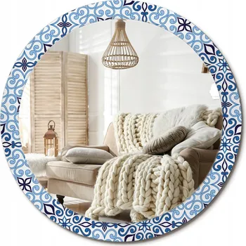 Zrcadlo Zrcadlo nástěnné s ozdobným rámem Velké průměr 90 cm Modrý arabský vzor