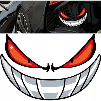 Samolepicí dekorace na vozidlo Barevná NÁLEPKA Grafika na auto STRAŠLIVÝ ÚSMĚV OČI ZLÉ 20x13