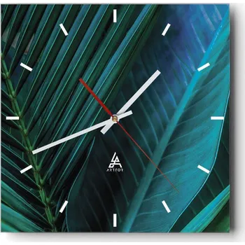 Hodiny Velké nástěnné hodiny na zeď 40x40 Listy Skleněné hodiny Čtvercové Tiché