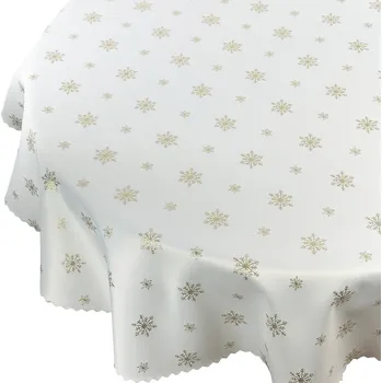 ubrus Ubrus Vánoční Odolný Skvrnám Sníh Zlatý Bílý Kulatý prům. 100 cm