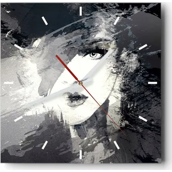 Hodiny Velké nástěnné hodiny na zeď 40x40 Žena Skleněné hodiny Čtvercové Tiché