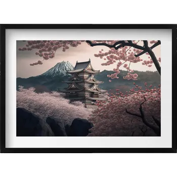 Obraz Dekorativní nástěnný obraz do pokoje Asijská věž a květy třešně 70x50 cm