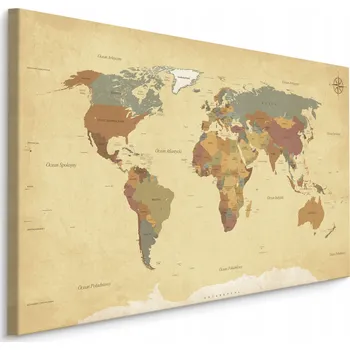 Obraz Obraz Mapa Světa V Polštině Vintage Retro 70x50