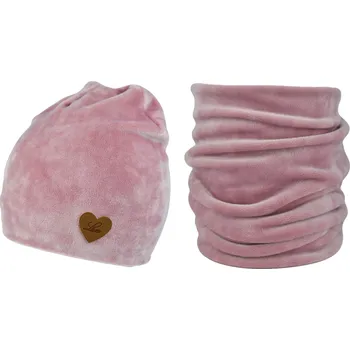 Čepice NOVITI Čepice nákrčník dětská souprava velurová Růžová 42-48