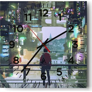 Hodiny Kuchyňské nástěnné hodiny 30x30 Město Skleněné hodiny do obýváku Moderní Tiché