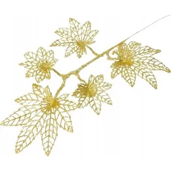 umělá květina BROKATOVÁ VĚTVIČKA ZLATÝ KVĚT k ozdobení kytice vánoční kompozice dekorace