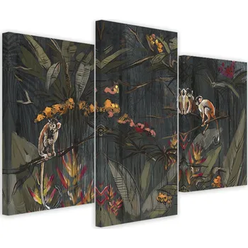 Obraz OBRAZ TRYPTYK Opice v džungli 120x80