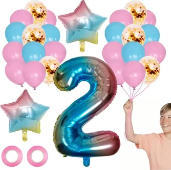 Balónek SADA BALÓNKŮ K 2. NAROZENINÁM 29 KS DUHOVÝ JEDNOROŽEC