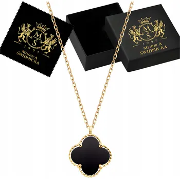 Náhrdelník Zlatý náhrdelník s Čtyřlístek a achátem Stříbro 925, symbol štěstí jako Dárek