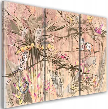 Obraz OBRAZ TRYPTYK Opice v džungli 90x60