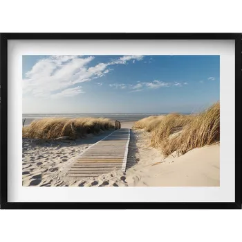 Obraz Nástěnný dekorativní obraz v rámu s grafikou Výhled na pláž a moře 70x50 cm