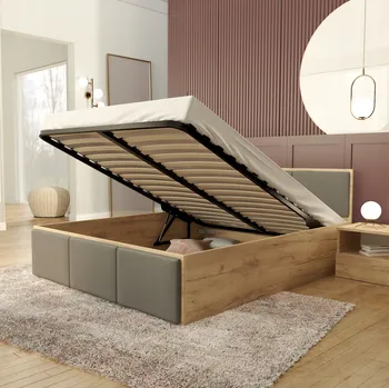 Postel Čalouněná dvoulůžková postel AJKmeble 160x200 dub craft