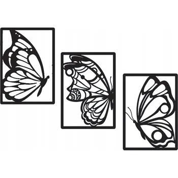 Obraz AŽUROVÝ OBRAZ NÁSTĚNNÁ DEKORACE 3D Motýli v rámu XL panel triptych 135x70cm