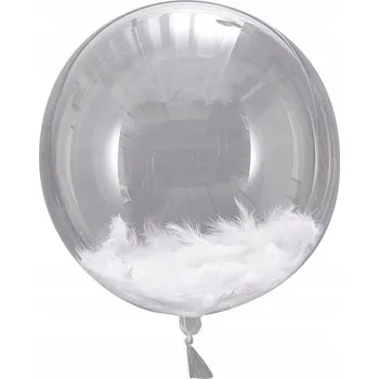 Balónek Gigantický průhledný balón KOULE s bílým peřím 45 cm