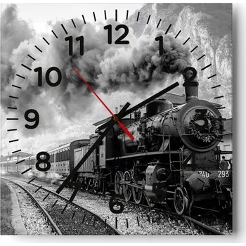 Hodiny Nástěnné hodiny do obýváku 40x40 Koleje Tiché Skleněné hodiny Stylové