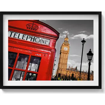 Obraz Moderní nástěnná dekorace Telefonní budka a Big Ben - Anglie 80x60 cm