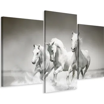 Obraz Obraz Triptych Bílí cválající koně Příroda 90x60