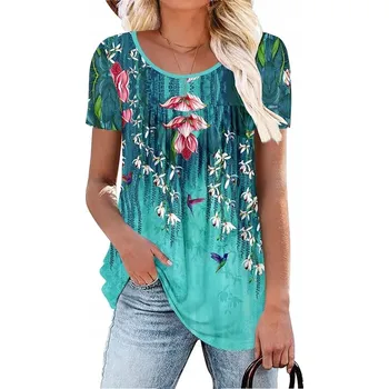 Módní dámská halenka ELEGANTNÍ letní tunika s květinami L