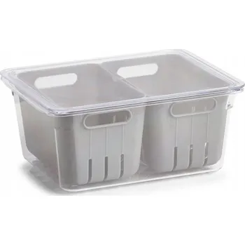 Úložný box Zeller Dvojitý organizér do lednice, plastový, 22,5 x 17,5 x 10 cm, šedý