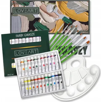 Výtvarná sada Malířská sada umělecká Sada kvašových barev 24x12ml Plátno Paletka Štětce 8ks